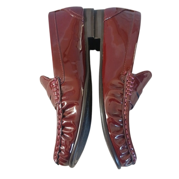 Zara Burgundy Patent Leather Loafers Women's Red Slip On Flats Size 6 - Picture 8 of 11